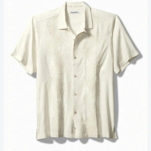 Tommy Bahama Del Palms Embroidered Silk Camp Shirt Button Down Off White XXL